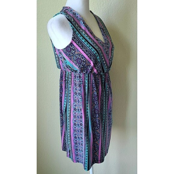 Soma Live Lounge Wear Tunic XS Top Teal Pink Medallion V Neck Sleeveless Smocked - Picture 3 of 12